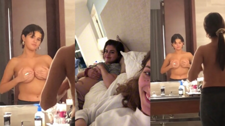 Selena Gomez GG Boobs Squeeze on Hotel Room Nude Video Leaks